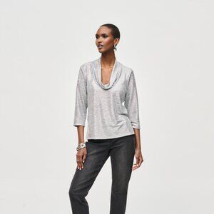 Joseph Ribkoff Silver Shimmer Knit Cowl Top, Size 8
